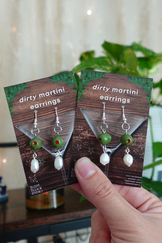 Martini Girl Single Olive and Pearl Earring