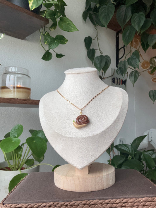 Happy Snail with Leaf Hat Necklace