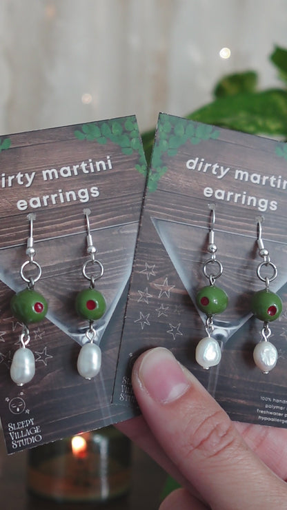 Martini Girl Single Olive and Pearl Earring